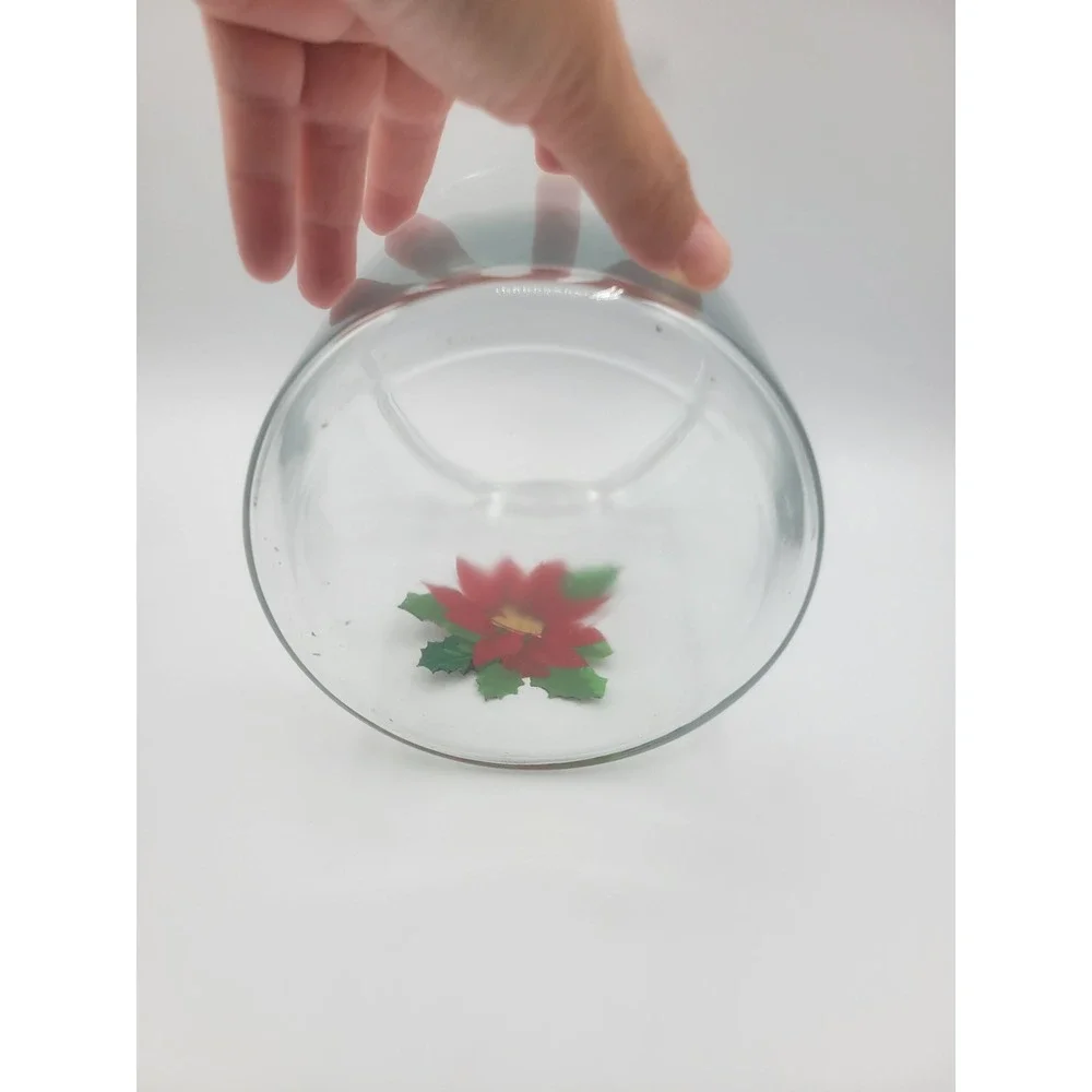 Clear Glass Christmas Poinsettia Canister Jar with Lid Holiday Storage 7in